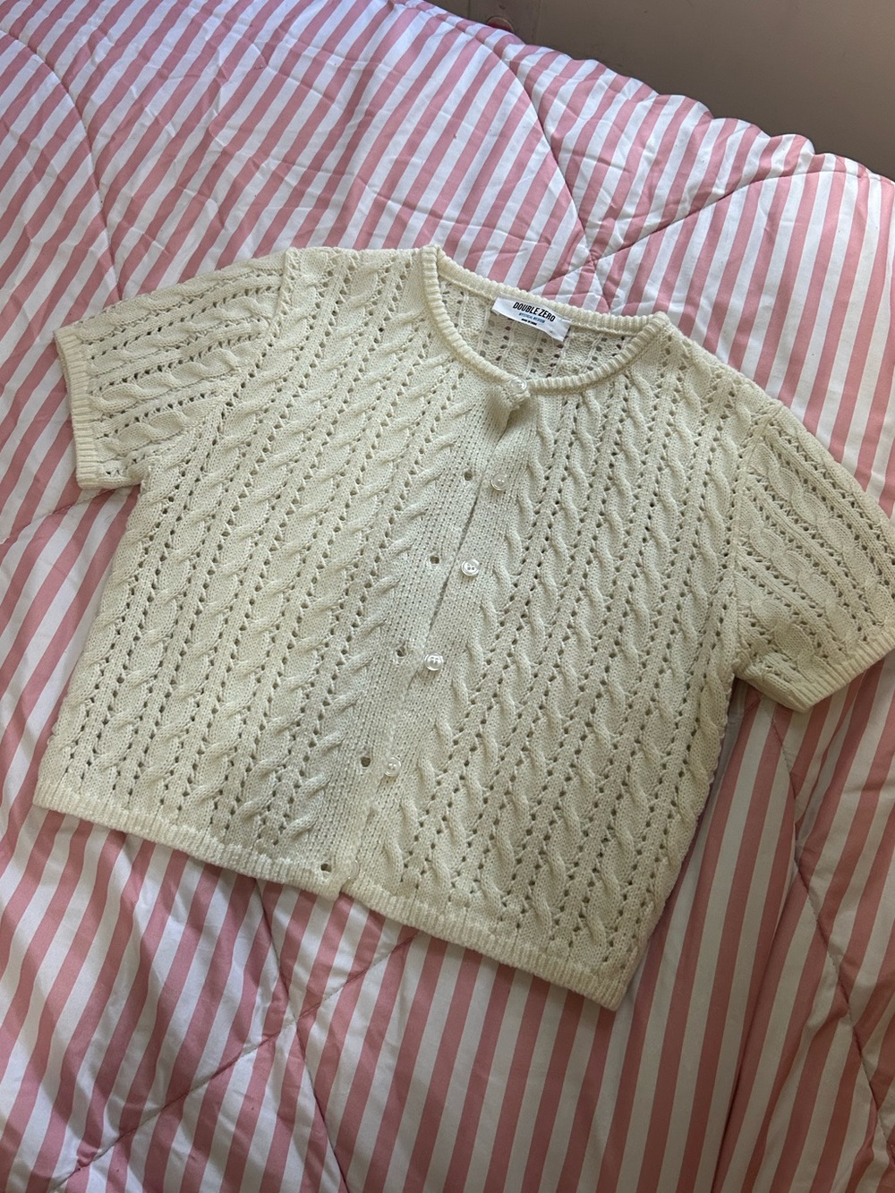 Double Zero Cream Openwork Button-Front Knit Top